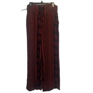 Peace & Pearls Red Black Patterned Wide Leg Soft Pants Elastic Waist-Sz S NEW